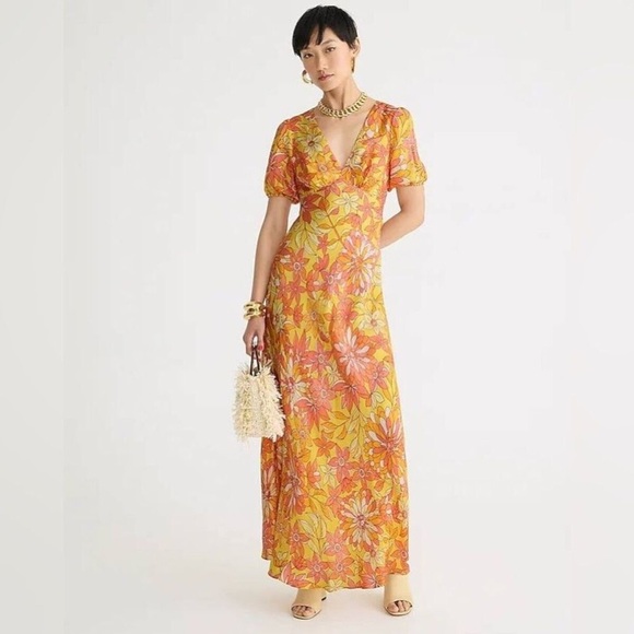 BNWT !! J. Crew Collection puff-sleeve cupro-blend maxi dress : sunset floral - Picture 1 of 9